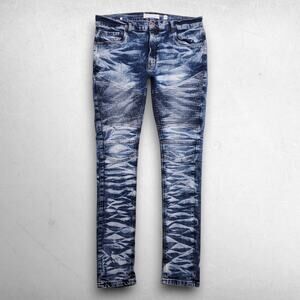 Evolution In Design Moto Jeans Slim Straight Leg Crinkle‎ Acid Wash Men 38 Blue